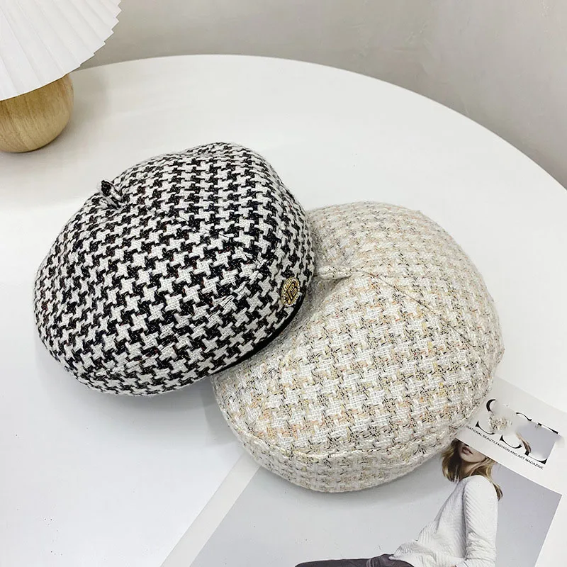 K244 frauen Hut Baskenmütze Neue Mode Alle-spiel Hahnentritt Weiblichen Britischen Retro Achteckigen Hut Maler Hut Herbst frauen Kepi – Detail 1