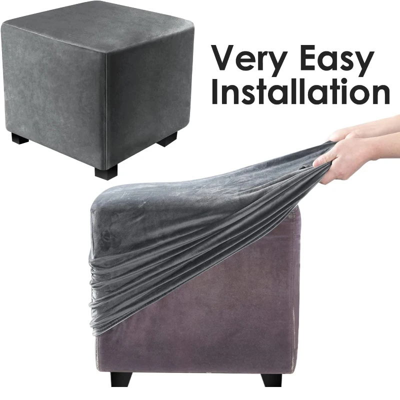 Luxurious Velvet Square Ottoman Cover - Stretchable and Washable Furniture Protector for Footstools and Benches, Available in Three Sizes