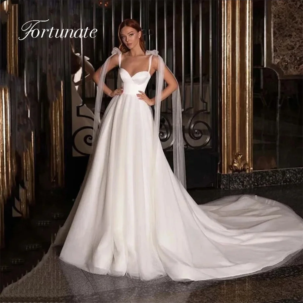 Sirene Elegant Spaghetti Straps Ribbons Sweetheart Tulle Wedding Dress Princess Backless Lace Up Floor Length Satin Bridal Gowns