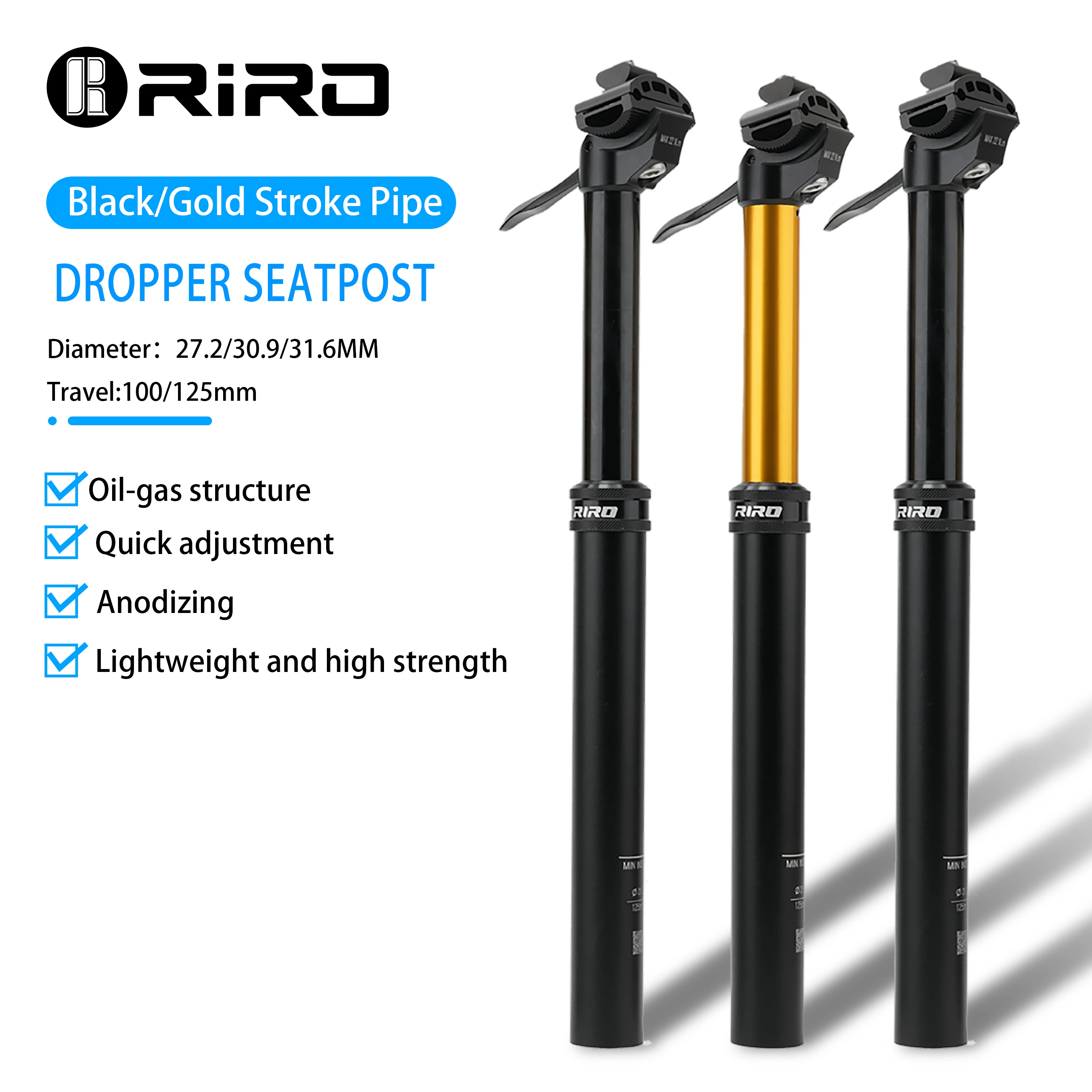RIRO Hydraulic Dropper Seatpost 27.2/30.9/31.6mm 100/125mm Travel MTB Road