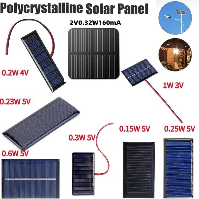 Solar Panel 0.3W 5V Polysilicon Solar Epoxy Panel Module Lights Solar Battery Charger DIY Solar Battery Kit for Outdoor Camping 1
