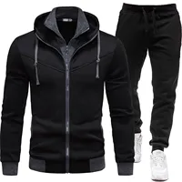Men's Hoodies 2 Piece Set Black Hooded Sweatshirt+Sweatpants Oversize Sport Casual Tracksuit Set Fake 2 Piece Outwears+Pant Sets 1