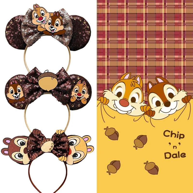 

Chip 'n' Dale Headands Kids Squirrel Headwear Girls Adult Party Pinecone Hair Accessories Sequins Bow Hairbands Disney Hair Band