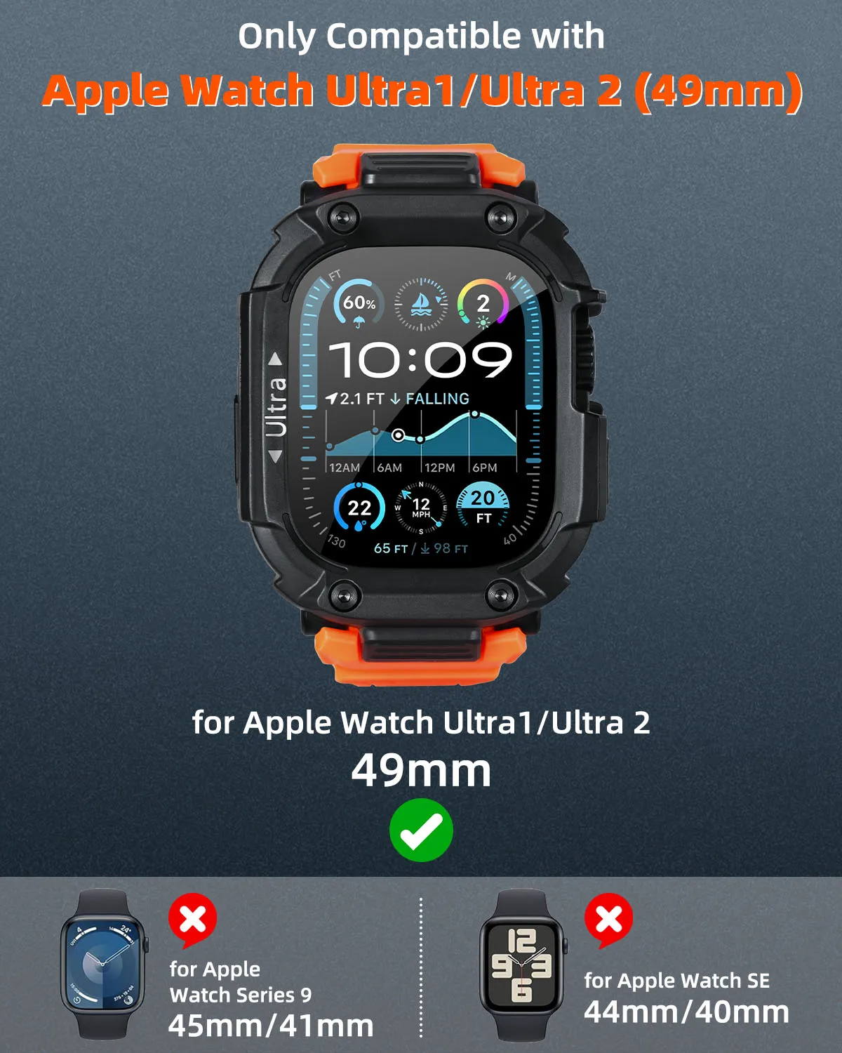 Eary Designed for Apple Watch Case Band Ultral 2 1 Series 49mm Military Grade Durable Protector Cover Smart iWatch Accessories