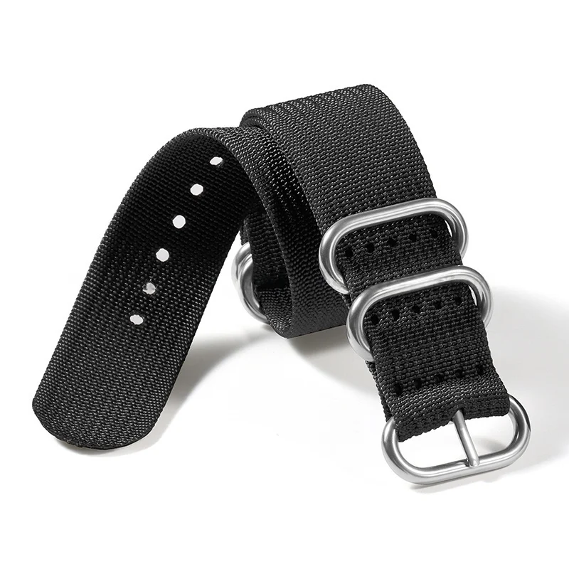 Versatile Ribbed Nylon Watch Strap with Silver, Black, and Gold Ring Buckle