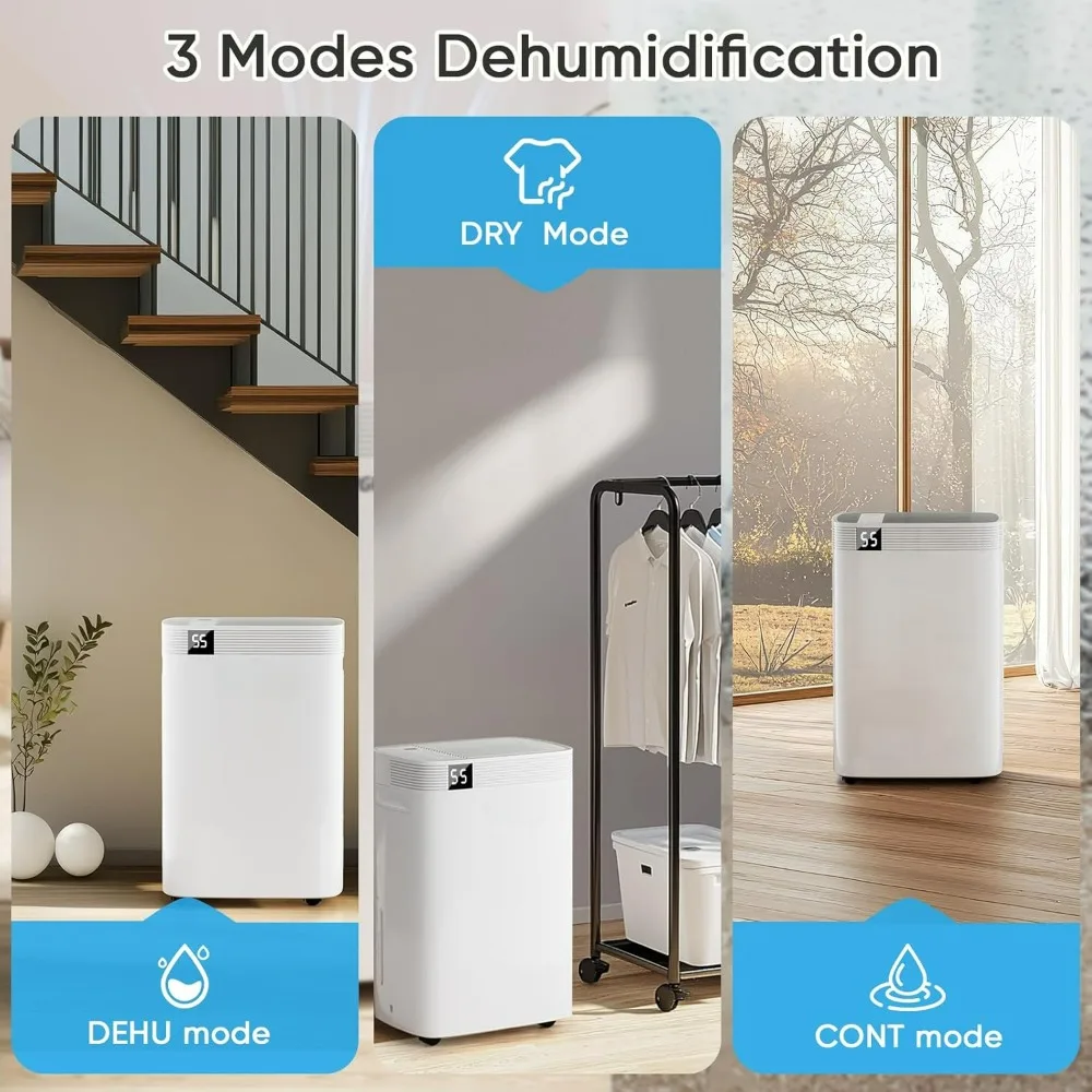 2 Pints Dehumidifier for Basement and Home with Drain Hose & Water Tank, 3 Smart Modes,Energy Dehumidifier for Home and Office