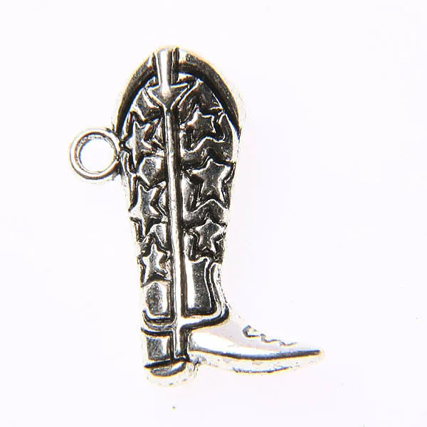 

26*15mm Tibetan Silver Plated 2sided Carved Star Boot Charm Pendants 10pcs EF3559 Charms for Jewelry Making