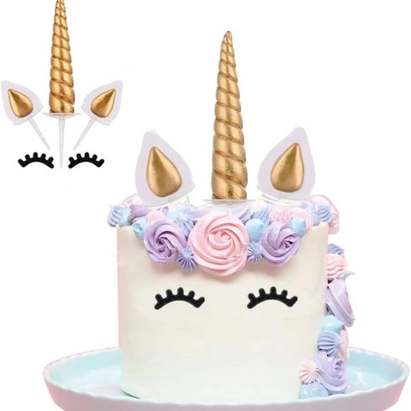 Cute Unicorn Cake Topper with Eyelashes Magical Birthday Party Decor for Unicorn Cake Decoration Baby Shower Dessert Topper