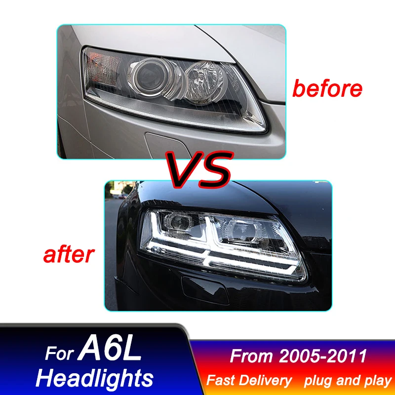 아우디 A6L 2005-2011-Q7 스타일 풀 LED DRL 동적 신호 헤드 램프, Bi Xenon 빔 헤드 램프, 자동차 헤드라이트 액세서리
