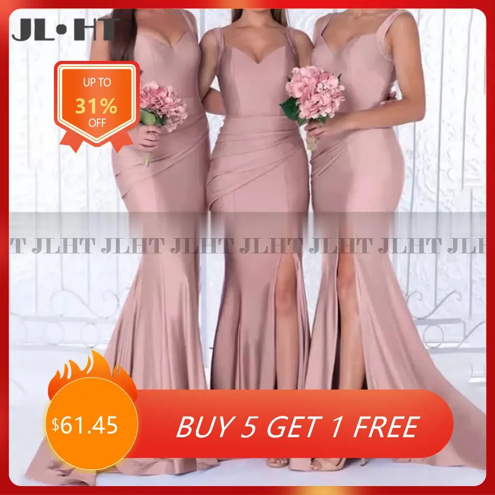 Straps Trumpet Bridesmaid Dresses Long Side Split V Neck Mermaid Long Maid Of Honor Dress Party