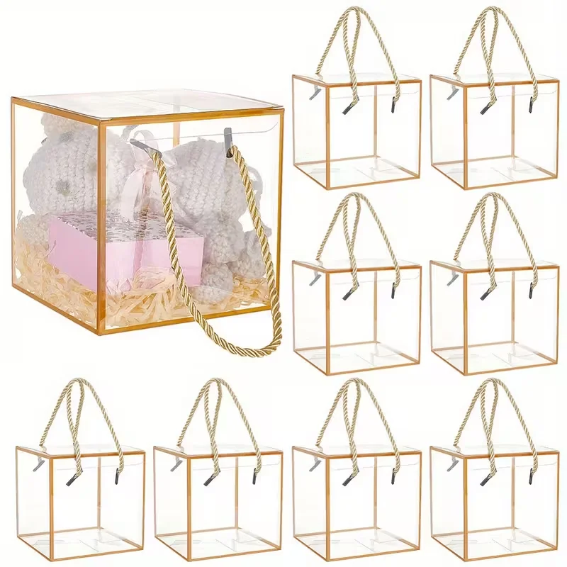 10 große Geschenkboxen aus PVC-Kunststoff mit Griffen und laminiertem Design, perfekt für Weihnachten, Hochzeiten, Geburtstage und Partys. – Detail 1