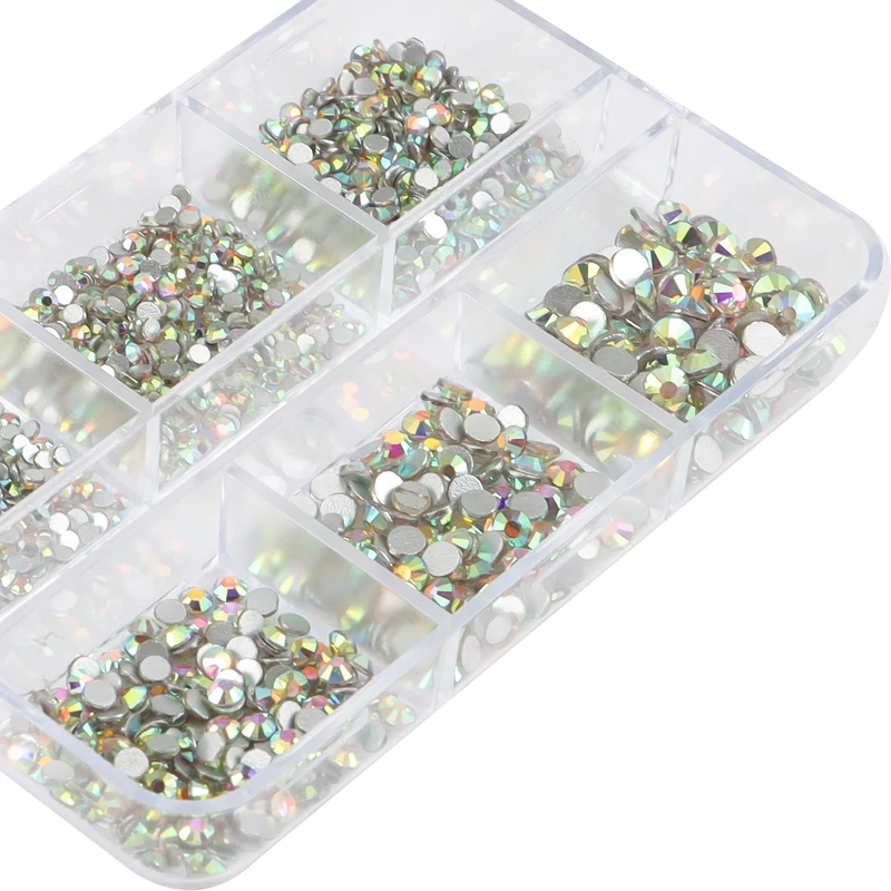 1 Box Multi-size AB Crystal Nail Rhinestones Flat Bottom