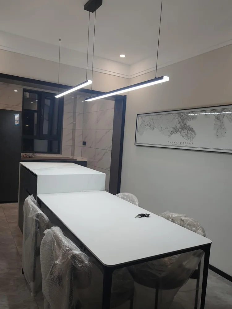 Led restaurant lamp Nordic long strip minimalist dining table lamp creative dining room bar lamp office simple modern chandelier 3