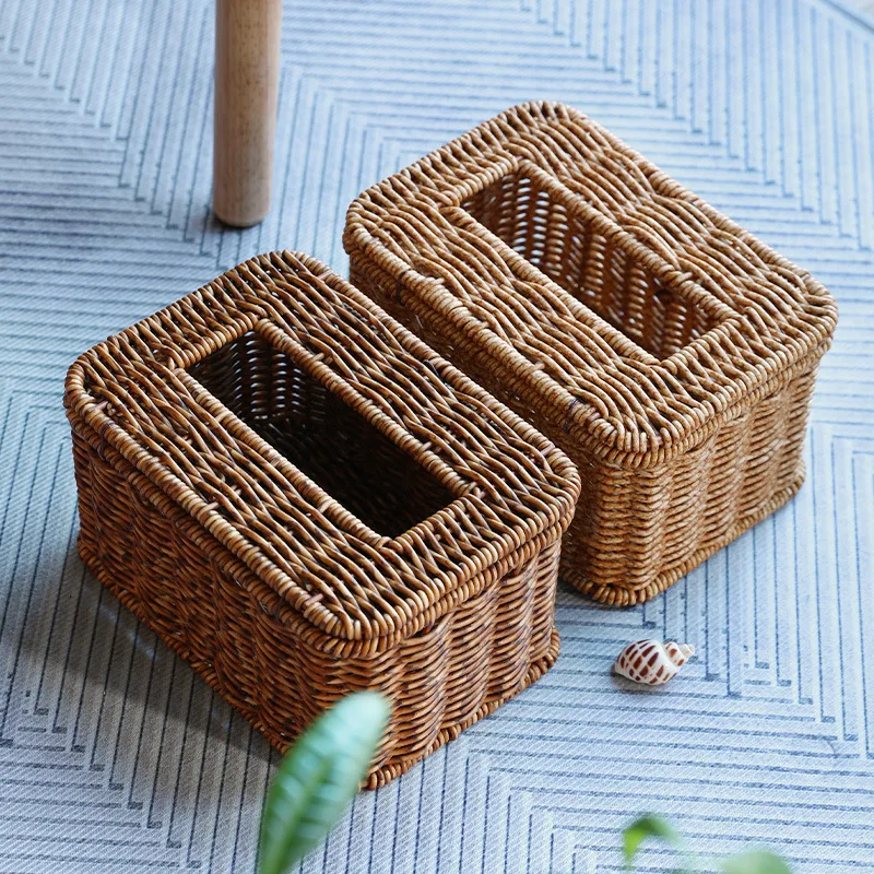 Simulation Rattan Tissue Box Living Room Office Desk Tissue Box Bedroom Home Desktop Decoration