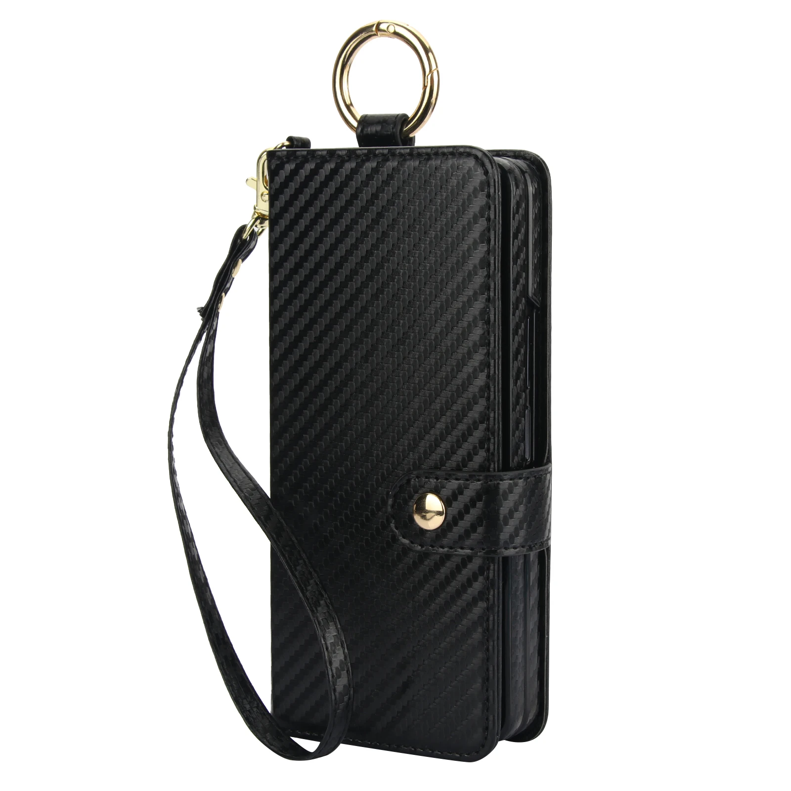 Crossbody Leather Wallet Case with Wrist Strap, Flip Stand, and Pen Slot