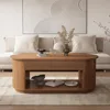 47-Inch Lift Top Wood Coffee Table with Hidden Storage Compartment and Open Shelf for Living Room, Fluted Oval Center Tea Table 6