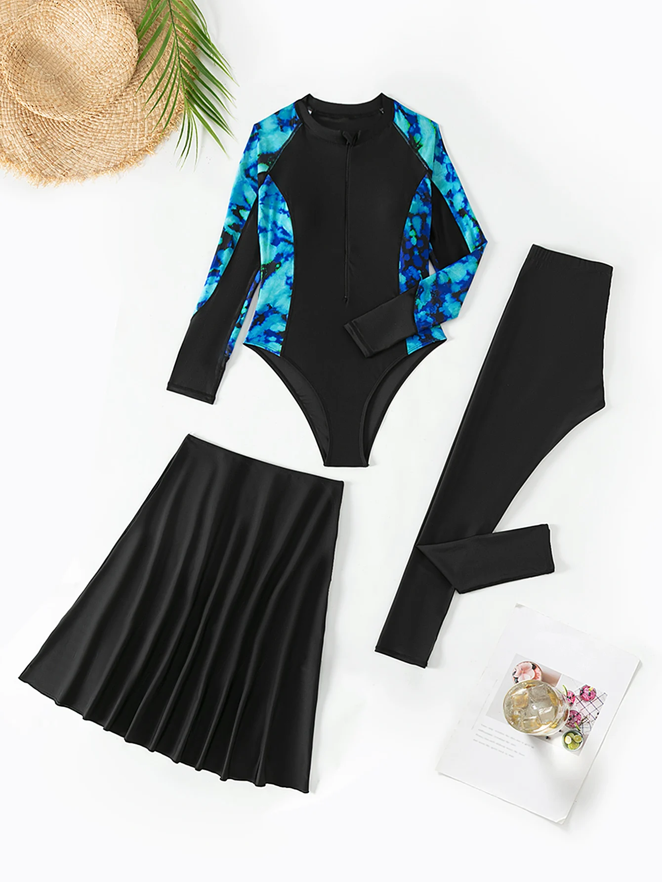 3pcs Women Modest Swim Suit Long Sleeved Long Pant and Skirt - Image 2