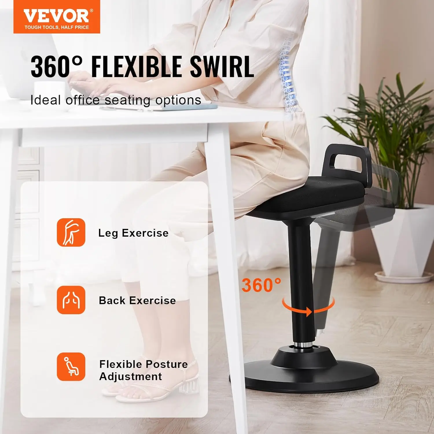 Active Chair with Handle, Height-Adjustable (24.6-34.4") Wobble Chair Made of Elastic Fabric & 45 mm Foam 4