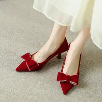 Pointed Toe Butterfly-knot Wedding Pumps Thin Heels Beautiful Women's Shoes High Heels Sexy Comfortable Shoes Casual Lady Pumps 1