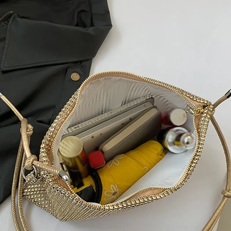 Shiny Rhinestone Bag Casual Shoulder Crossbody Women Underarm Bag Versatile Small Square Fashion Lady Handheld Evening
