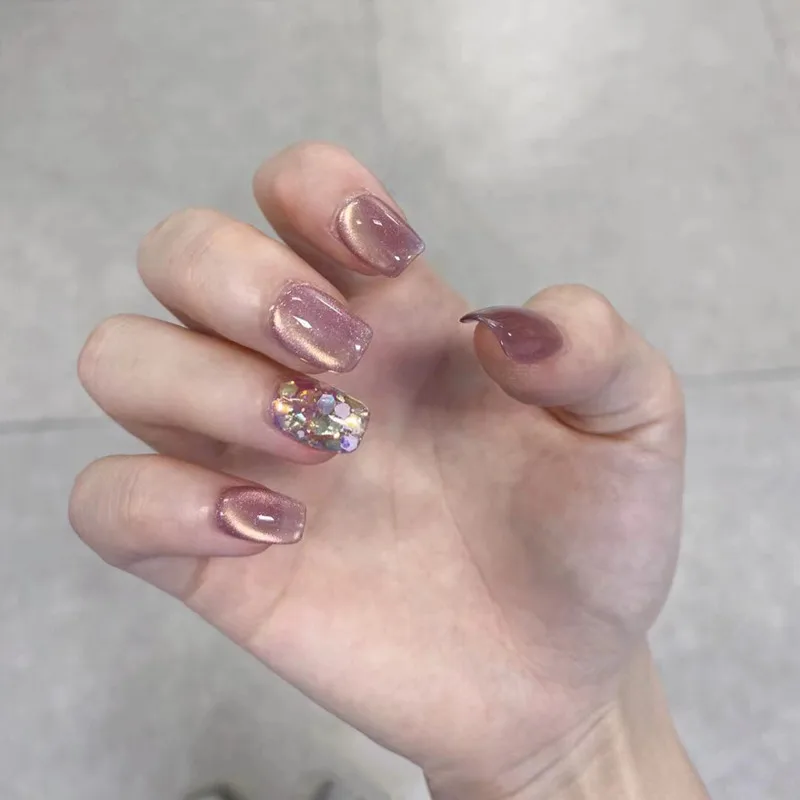 

24 шт., накладные ногти «кошачий глаз» с клейкой поверхностью