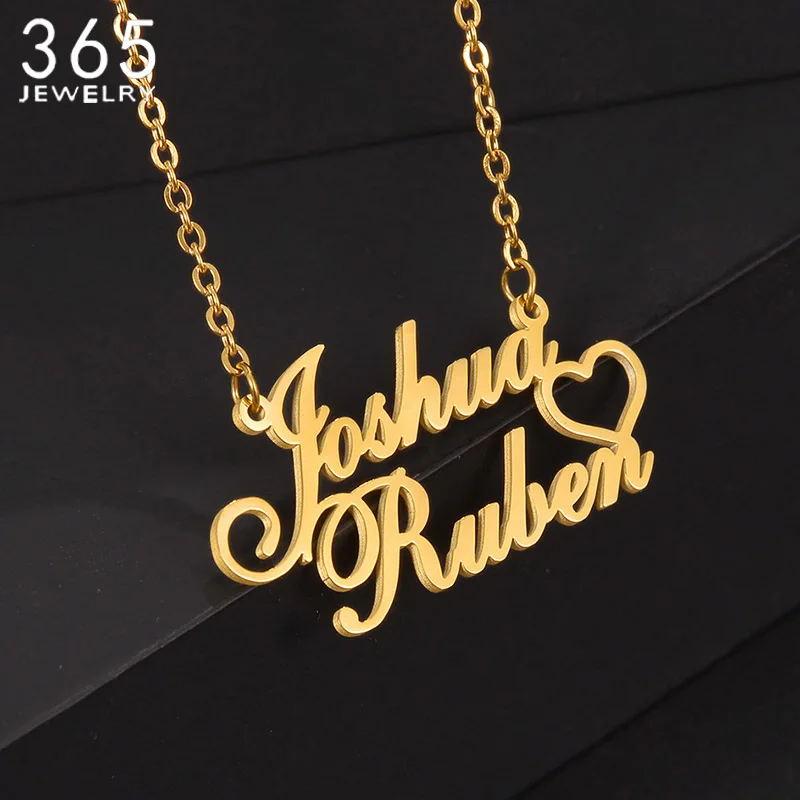 

Double Names Heart Small Crown Custom Necklace Stainless Steel Name Pendant For Women Birthday Gift Fashion Personalized Choker