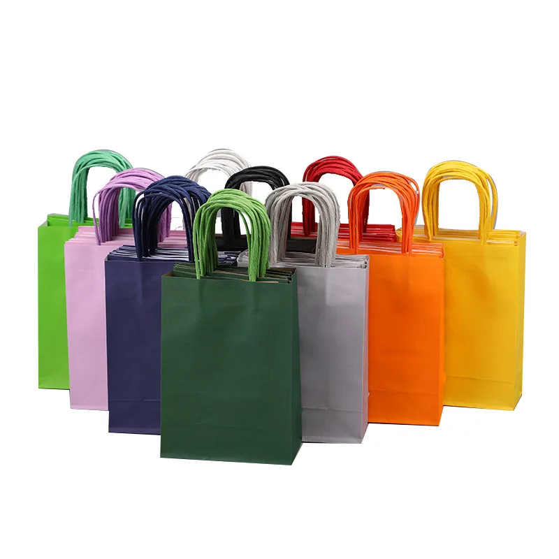 10pieces Kraft Paper Gift Bags Candy Colorful Packaging Craft Gifts Wedding Party Decoration Bags Black White Red Navy Blue Pink 4