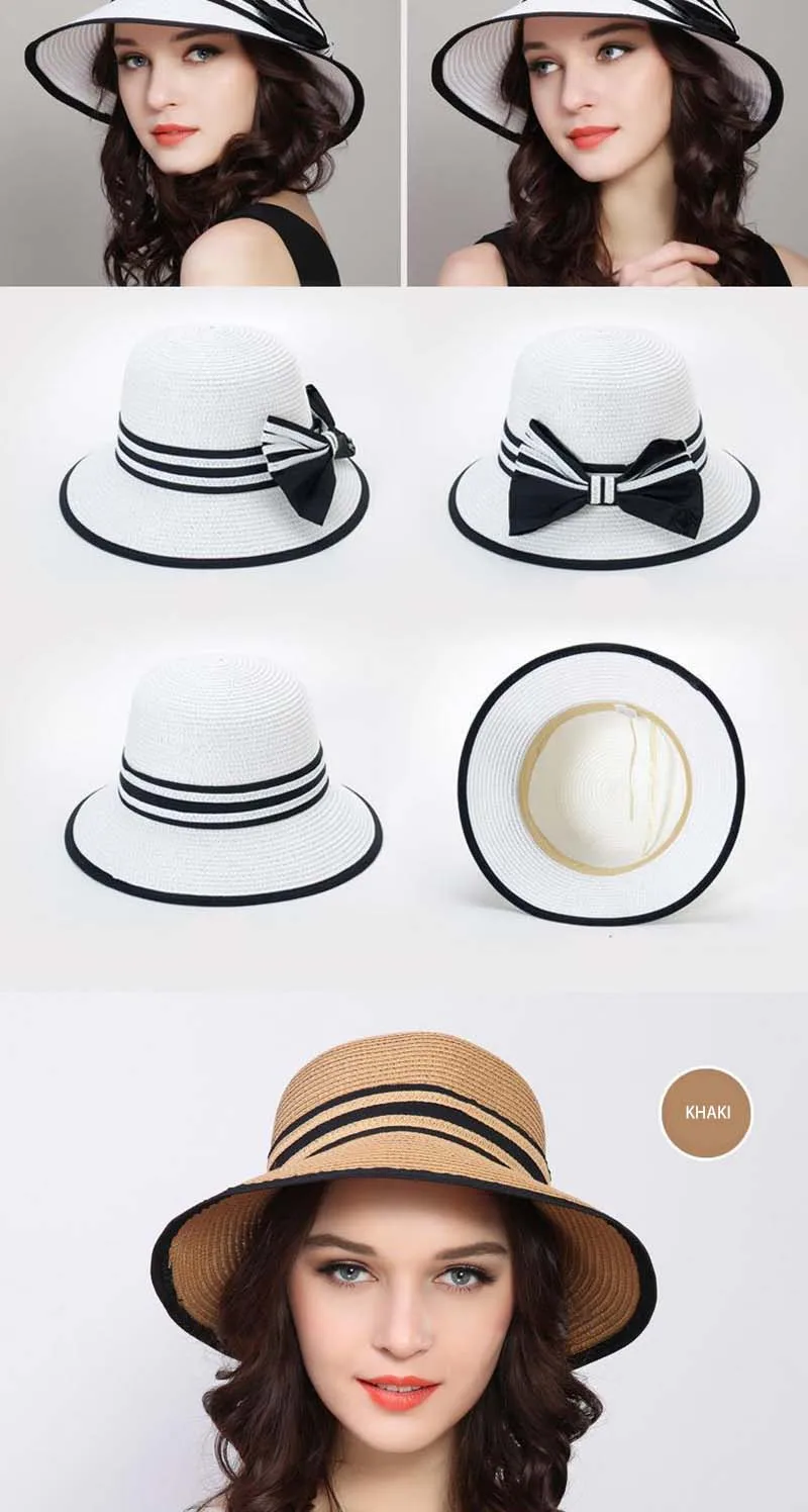 Sombreros de ala ancha para mujer, sombreros de paja para el sol, sombreros de playa para niña, sombreros de paja para viajes al aire libre, sombreros casuales con lazo_voghion.com
