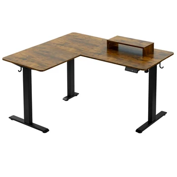 Elektrisch Höhenverstellbarer L-förmiger Sitz-Steh-Schreibtisch 140x120cm mit 4 Speicherfunktionen und Monitorständer - Eck Computertisch