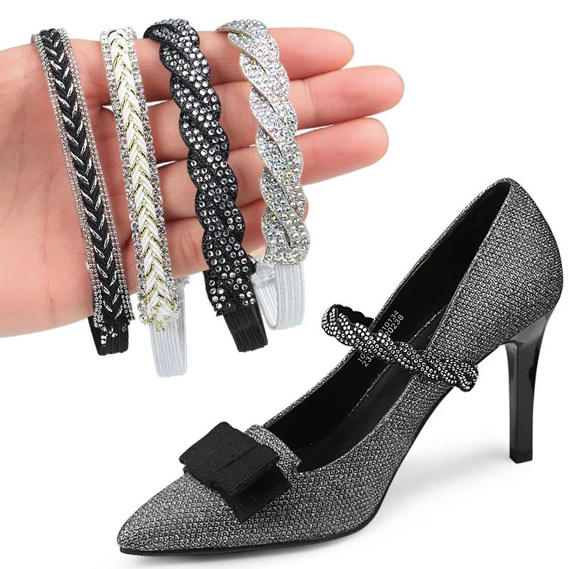 

Women Shoelaces for High Heels Adjustable Ankle Shoe Belt Holding Bundle Shoe Laces Tie Straps Band Elastic Rhinestone Shoelace