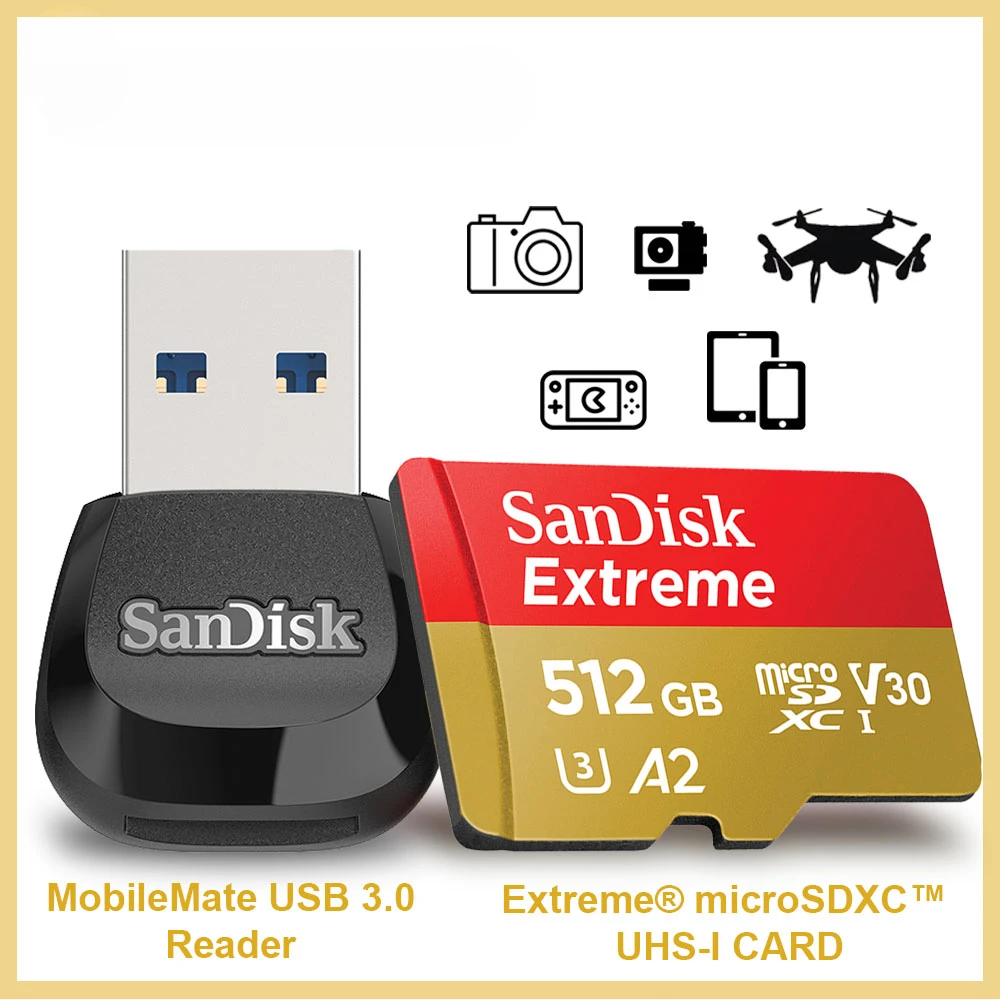 SanDisk ͽƮ ũ SD ī UHS-I, ӿ ī޶ 4K ޸ ī, ִ 190 MB/s, A2 C10, DJI ޴ Ʈ ÷ ī