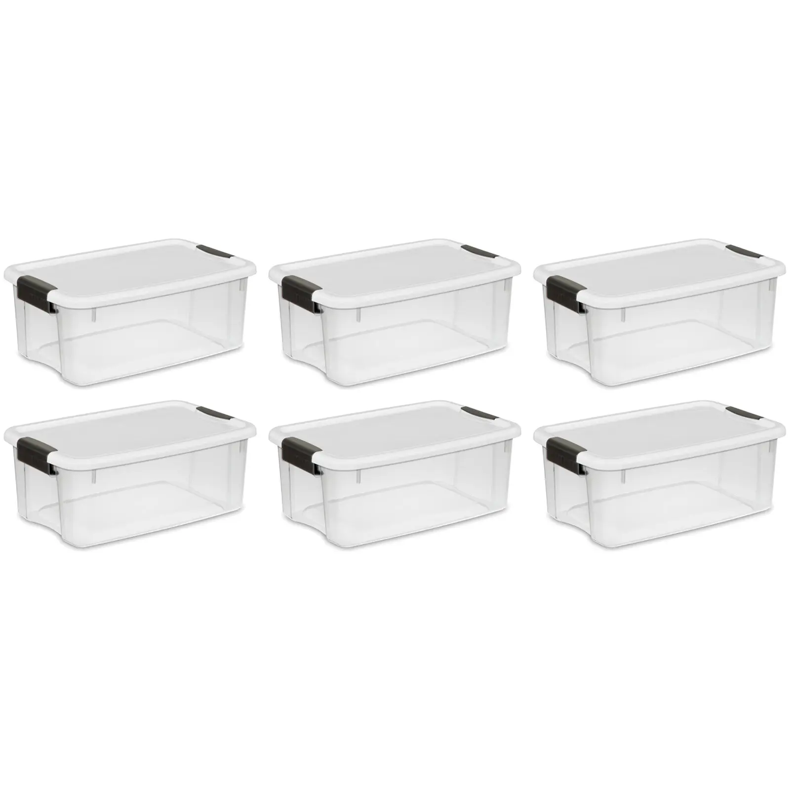 18 Qt Clear Plastic Stackable Storage Bin w/ White Latch Lid, (6 Pack)