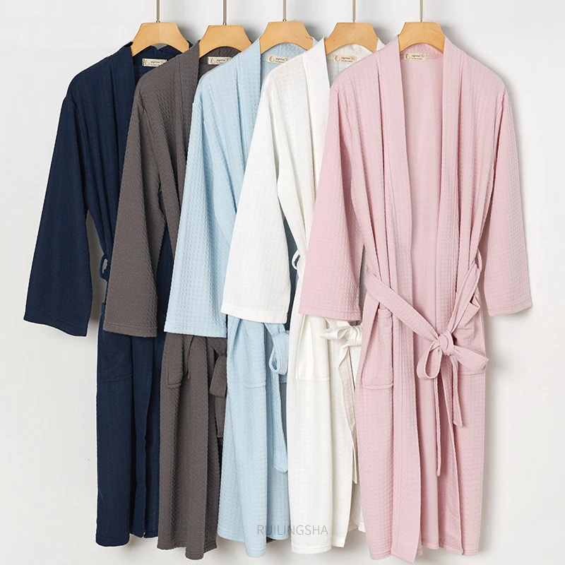 

Men Summer Suck Water Kimono Bath Robe Plus Size Waffle Bathrobe Women Sexy Bridesmaid Robes Towel Dressing Gown Hotel Sleepwear