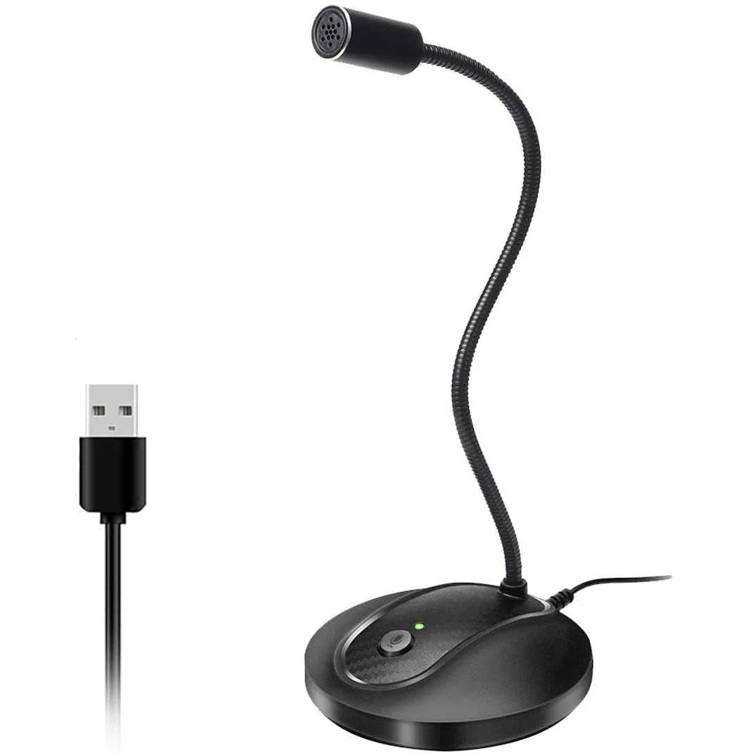 Omnidirectional USB Microphone with Gooseneck Flexibility, Mute Control & LED Indicator, Noise-Canceling, Easy Plug & Play Setup