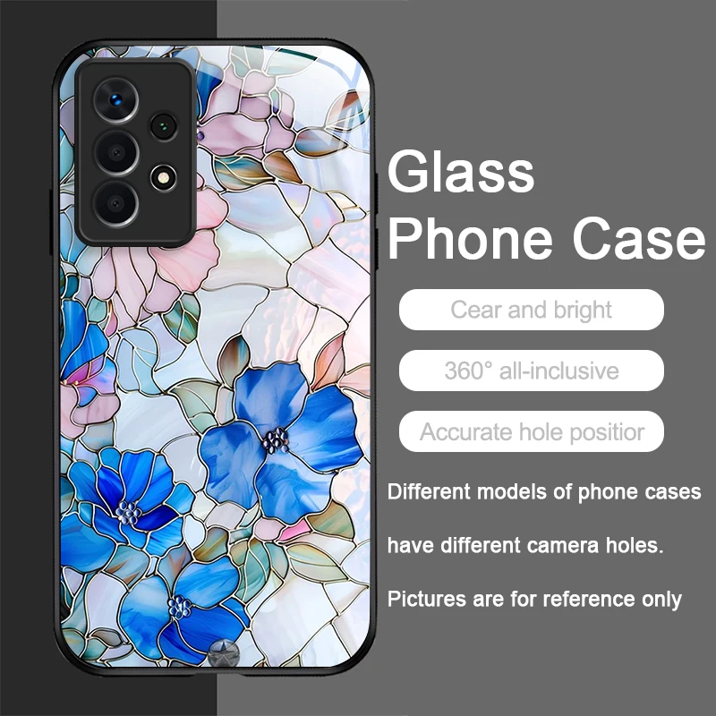 Luxury Flower Marble Texture Tempered Glass Phone Case, Hard Cover