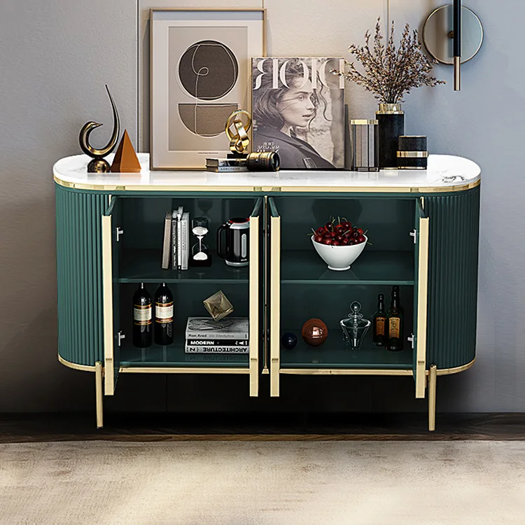 Elegant Living Room Golden Modern Design Furniture Tv Stand and Coffee Table With Marble Top Stainless Steel Leg