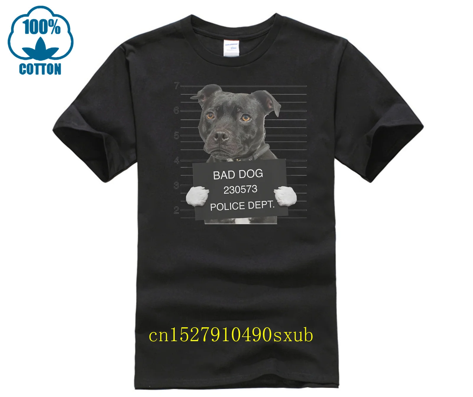 Magliette Divertenti T-Shirt Da Uomo White Dog Mugshot Stafstafter Bull Terrier