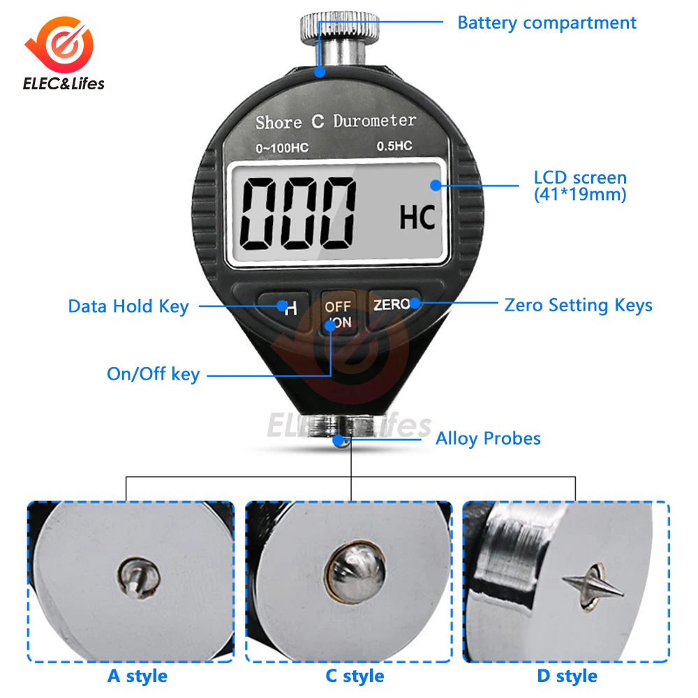 0-100 HA HD HC Digital Shore Durometer Sclerometer Rubber Hardness Tester Meter Paragraph Built-in Battery hardness tester