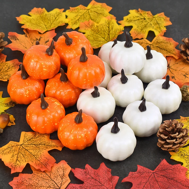 Set of 12 Spooky Mini Fake Pumpkins Decor, Halloween Party DIY Craft Models for Home Festival Atmosphere Setting