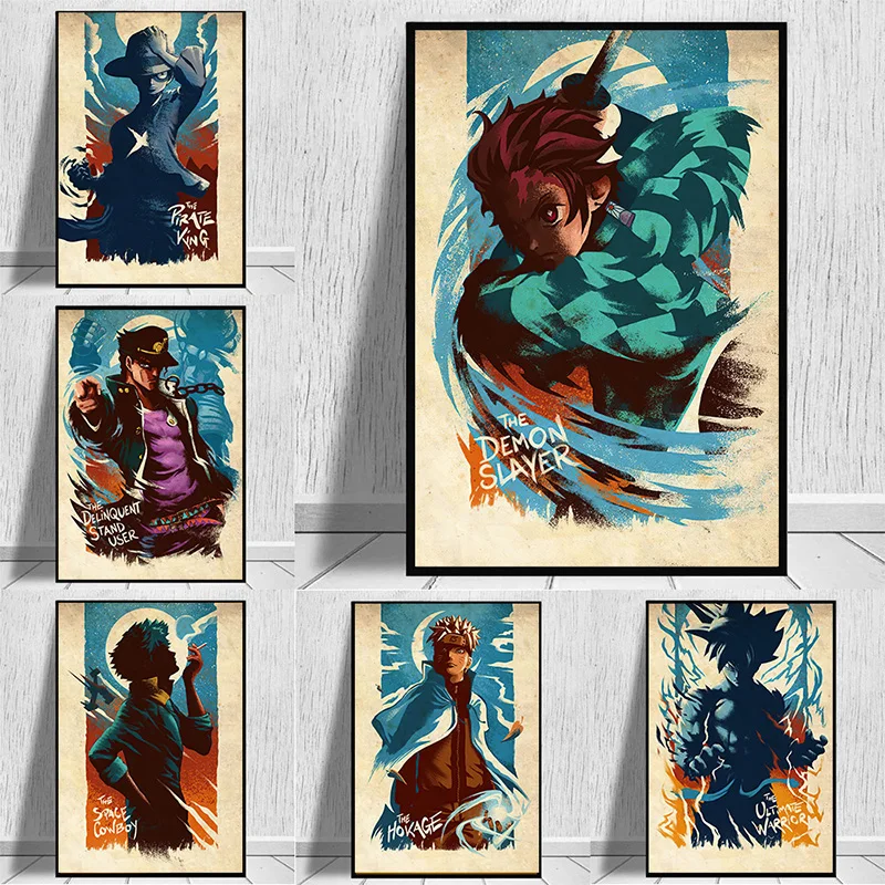 

Japanese Cartoon Anime Canvas Painting One Piece Naruto Jojo Demon Slayer Poster Print Mural Pictures Modern Home Wall Art Decor