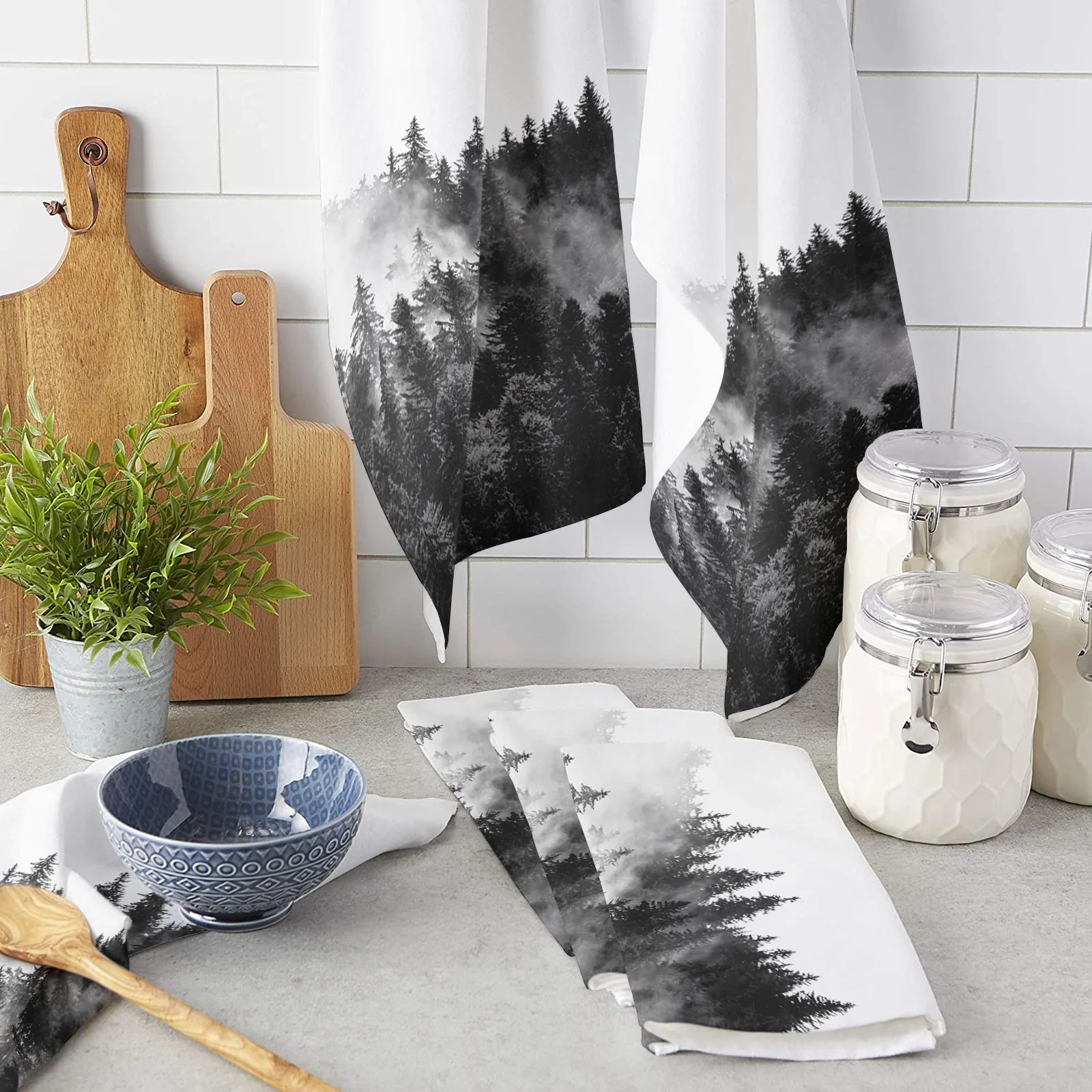 

Forest Tree Simplicity Kitchen Towel Absorbent Dish Cloth Tableware Towel for Kitchen Household Cleaning Tool