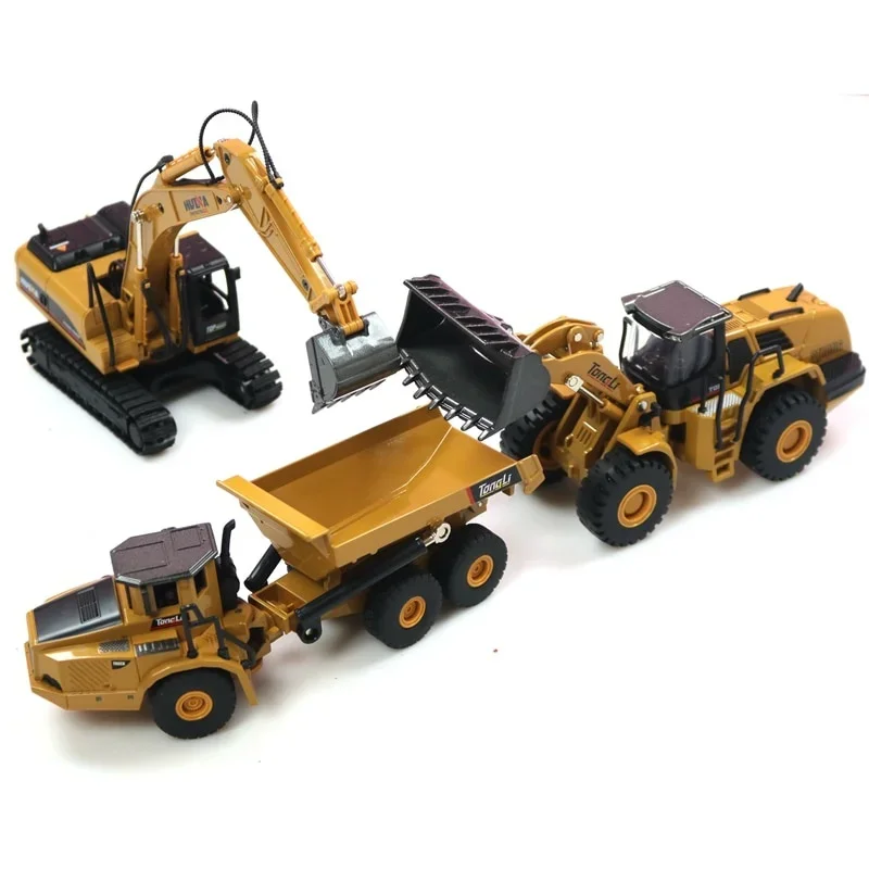 1:50 Alloy Diecast  4 Wheel Shovel Loader Two-way Excavator Forklift Bulldozer Back Hoe  Truck Model For Kids Gift Toys