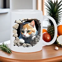 Whimsical Cat Escape White Ceramic Mug with Adorable Kitten Design - Artistic Novelty & Tea Cup, Dishwasher Safe (for hand washi 5
