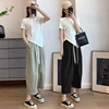 M-3XL Maternity Summer Trousers Solid Color Drawstring Waist Ankle-length Pants Loose Casual Pregnant Woman Capris with Pockets 2