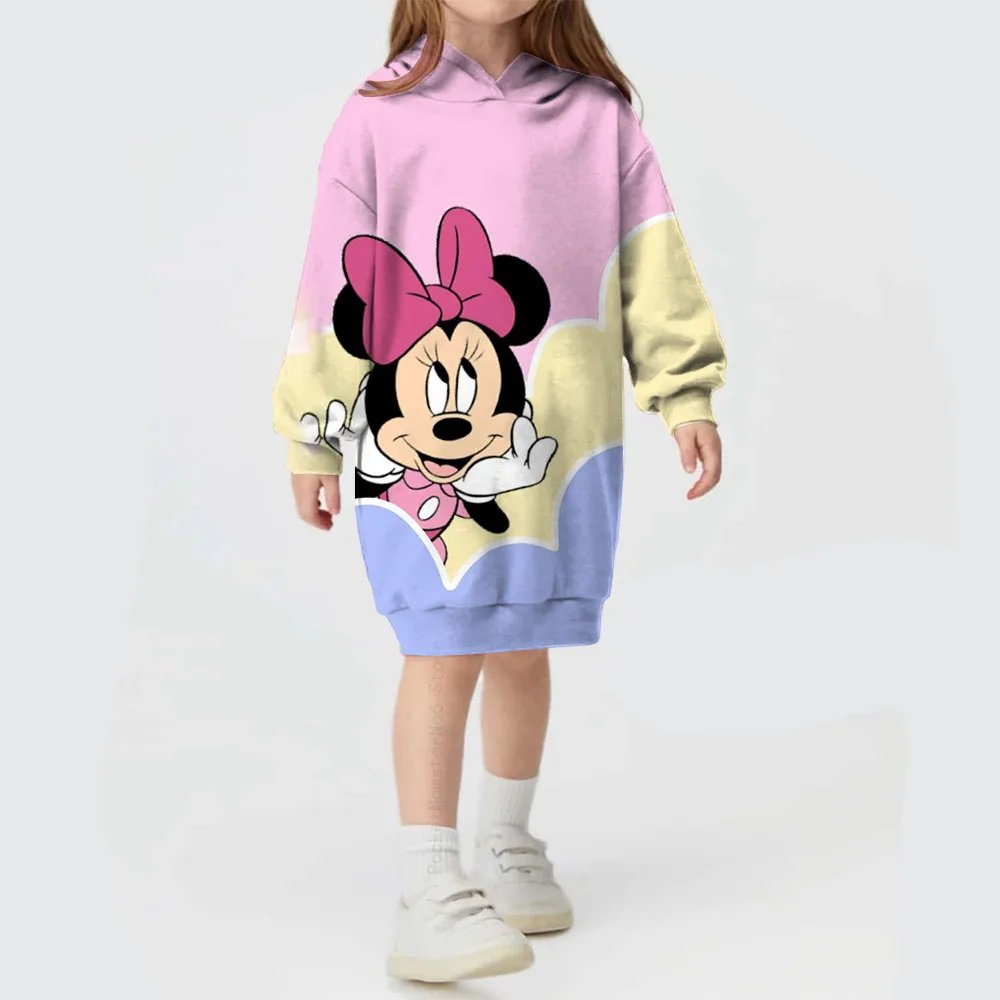 الخريف والشتاء ديزني ميني تنورة مقنعين 2024 جديد الكرتون ميكي ماوس بأكمام طويلة البلوز طفلة مريحة pullove