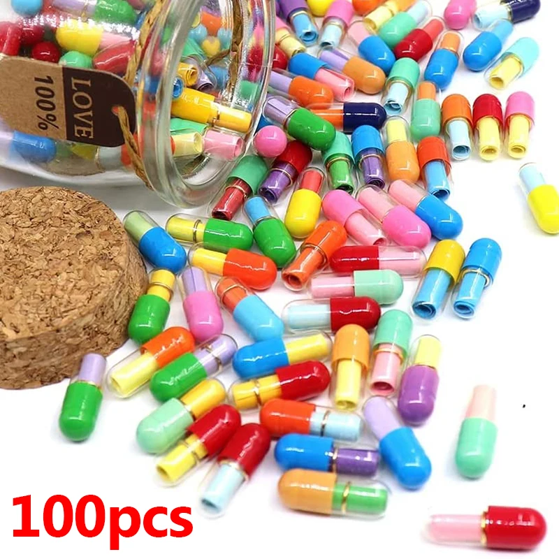 

100pcs Love Pill Message In Bottle Emoticon Capsule with Roll Paper Half Clear Blank Notes Envelope Capsules Valentine's Gift