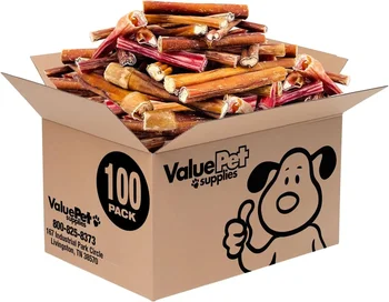 Bully Sticks for Dogs, Thick 4-6 Inch, Varied Shapes, 100 Count Bulk Pack - All Natural Dog Treats, 2