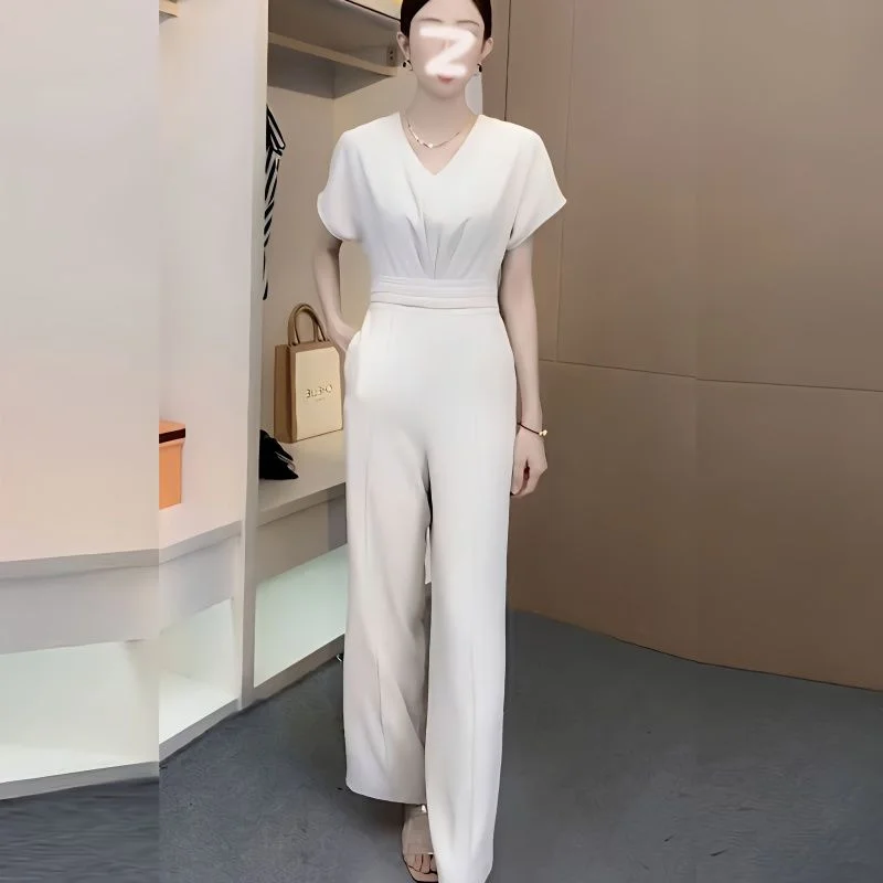

Spring and Autumn Korean Women's Short Sleeve Jumpsuit Solid Color Large Jumpsuit