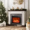 44 Inches Electric Fireplace with Mantel, Portable Freestanding Wood Stove Heater, Realistic 3D Dancing Flame Effect,White&brown 1