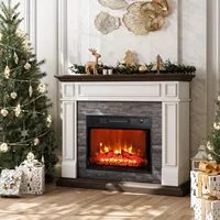 44 Inches Electric Fireplace with Mantel, Portable Freestanding Wood Stove Heater, Realistic 3D Dancing Flame Effect,White&brown 1